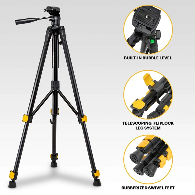 Alt view image 3 of 5 - Kodak PhotoGear 62" Lightweight Tripod ^^ Compact 3-Section Flip-Lock Aluminum Tripod Adjusts 22-62, QuickRelease Plate, Smartphone Adapter & 1/4 to 3/8 Screw, Bubble Level, Carry Case, E-Guide