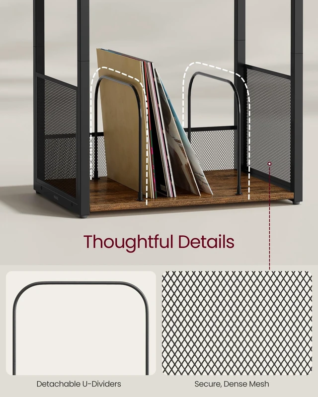 Alt view image 5 of 5 - VASAGLE 3-Tier Record Player Stand, Vinyl Record Storage up to 100 Albums