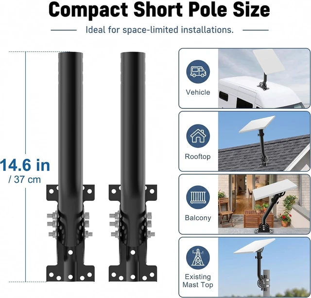 Alt view image 2 of 5 - Universal Wireless Bridge Mount ^^ Pole & Wall-Mounted Antenna Mast for Outdoor Antennas, Starlink Extender, Weather Stations & WiFi Extenders ^^ 1.36'' Diameter x 11'' Length (Black-2Pack)