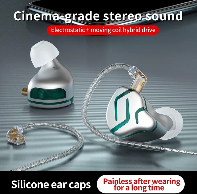 Alt view image 5 of 5 - Kinboofi KZ ZES IEM, Noise Isolating in Ear Monitors Earphones, Stereo Wired Headphone with electrostatic Dynamic Hybrid Technology 3.5 mm for Gaming Musician (Silver, with Mic)