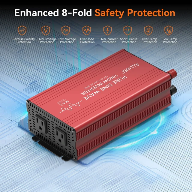 Alt view image 5 of 5 - ALLWEI 1000W Pure Sine Wave Inverter, 12V DC to 120V AC Converter
