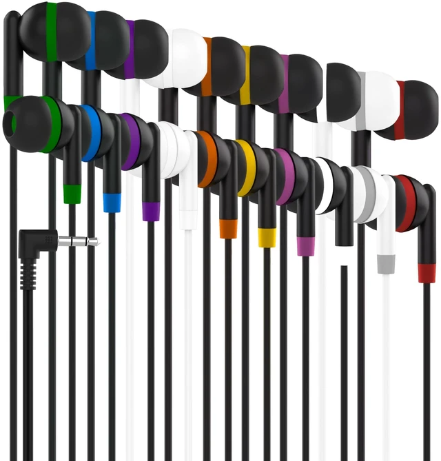 Main image of Maeline Bulk Earbuds 50 Pack in Ear Headphones Wired 3.5mm School Earbuds for Students, Classroom Listening, Testing, Libraries, Chromebook, Tablet & Laptop Use