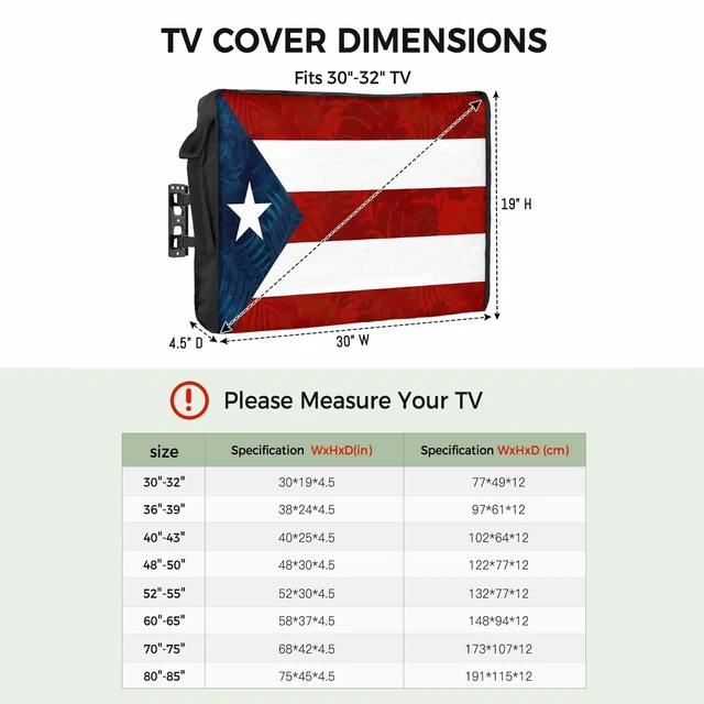 Alt view image 2 of 5 - Puerto Rico Flag Outdoor TV Cover Waterproof Weatherproof, Patriots Palm Leaves Television Covers for 40 to 43 Inch Star Red Strips Outside TV Screen Protector Shield, 40"W x 25"H x 4.5"D