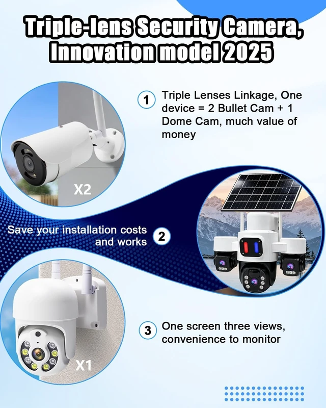 Alt view image 2 of 5 - Baepeish Triple Lens Wireless Outdoor Camera for Home Security
