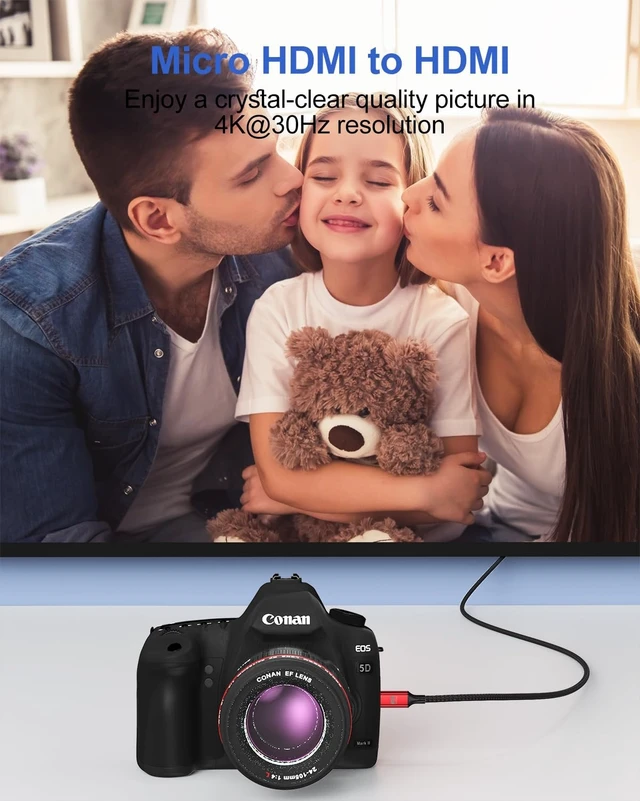 Alt view image 3 of 5 - ApoJodly 4K Micro HDMI to HDMI Cable 30FT, HDMI to Micro HDMI Cable HDR
