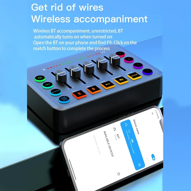 Alt view image 2 of 5 - Portable Sound Card Wireless Live Streaming Audio Mixer for Podcasting Karaoke Gaming Noise Reduction RGB Lights 4-Custom Recording Buttons BT5.0 Compatible with PC/Phone