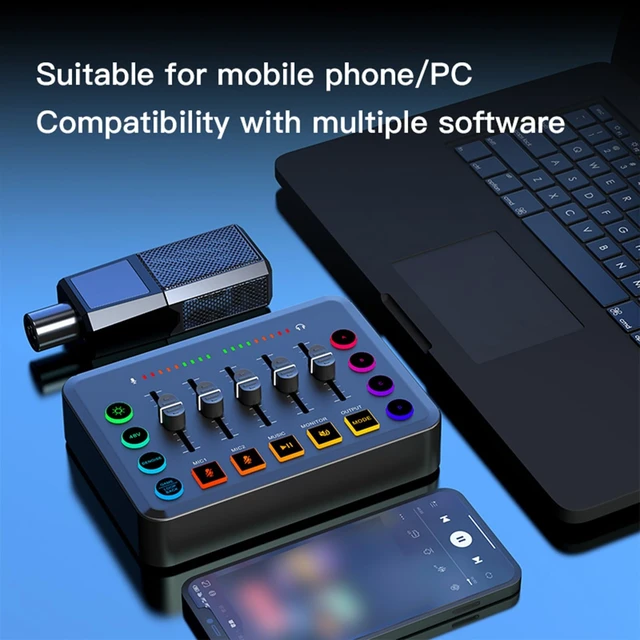 Alt view image 5 of 5 - Portable Sound Card Wireless Live Streaming Audio Mixer for Podcasting Karaoke Gaming Noise Reduction RGB Lights 4-Custom Recording Buttons BT5.0 Compatible with PC/Phone