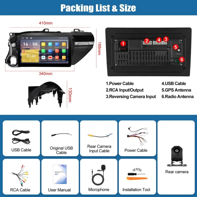 Alt view image 3 of 5 - SIXTOP Car Stereo Radio for Toyota Hilux 2015-2020 with Wireless Apple CarPlay Android Auto HD 10 Inch IPS Touch Screen Bluetooth YouTube Video V-Link Mirror Link FM/RDS DSP USB SWC Backup Came