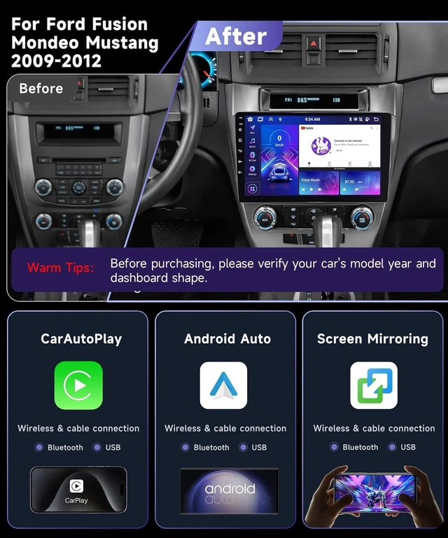 Alt view image 2 of 5 - Podofo Android 15 Car Radio for 2009-2012 Ford Fusion Mondeo Mustang