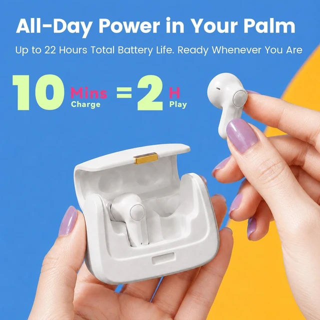 Alt view image 4 of 5 - ANCwear Wireless Earbuds with Mini Handbag Case, 22H Playtime, Pearl White