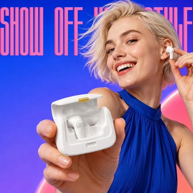 Alt view image 2 of 5 - ANCwear Wireless Earbuds with Mini Handbag Case, 22H Playtime, Pearl White