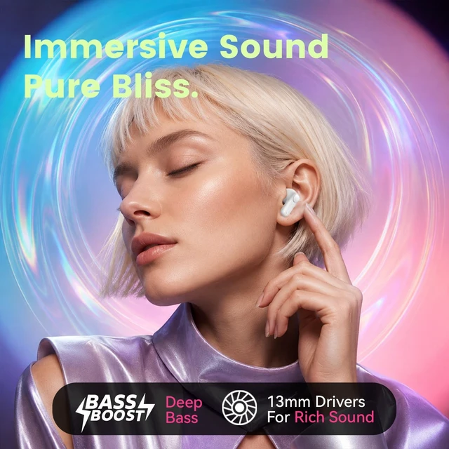Alt view image 3 of 5 - ANCwear Wireless Earbuds with Mini Handbag Case, 22H Playtime, Pearl White