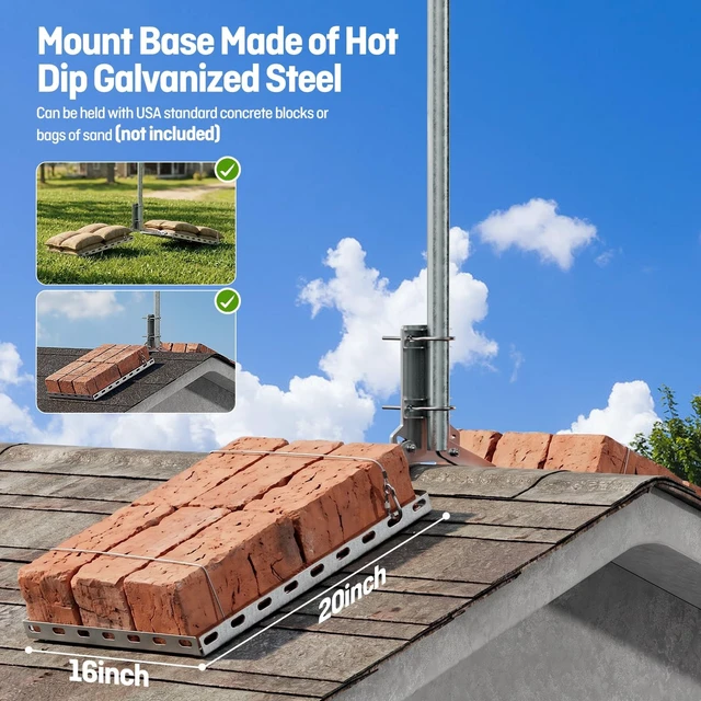 Alt view image 3 of 5 - Adjustable Non-Penetrating Roof Ridge Mount,for 1.25" to 2.4" Mast,Satellite Dishes,Internet Antennas,Weather Stations (Ridge Pole Mount with Adjustable Base)