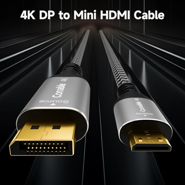 Alt view image 2 of 5 - 4K DisplayPort to Mini HDMI Cable 25FT, Uni-Directional DP to Mini HDMI Cable. Supports 4K@60Hz, 2K@120Hz, Video UHD, Nylon Braided, for Desktop, AMD, NVIDIA, KYY, ARZOPA, VILVA, MNN, Portable Monit