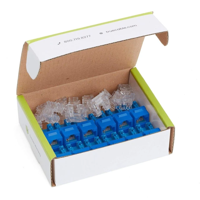 Alt view image 3 of 5 - TRUE CABLE Cat6A Unshielded (UTP) Keystone Jack, 90-Degree Punch-Down RJ45 Female Module, PoE++ 4PPoE, UL Listed & TIA Certified, Blue, 12 Pack
