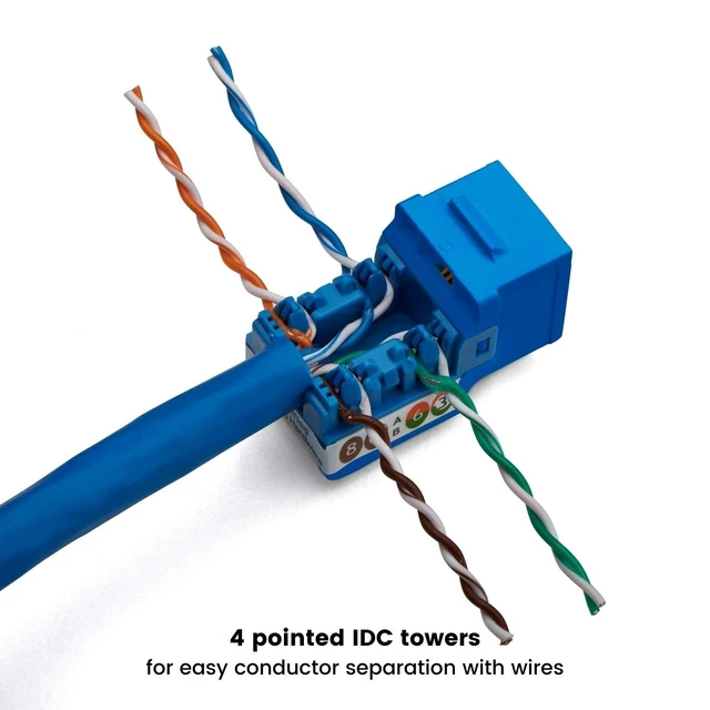 Alt view image 4 of 5 - TRUE CABLE Cat6A Unshielded (UTP) Keystone Jack, 90-Degree Punch-Down RJ45 Female Module, PoE++ 4PPoE, UL Listed & TIA Certified, Blue, 12 Pack