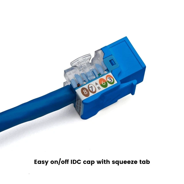 Alt view image 5 of 5 - TRUE CABLE Cat6A Unshielded (UTP) Keystone Jack, 90-Degree Punch-Down RJ45 Female Module, PoE++ 4PPoE, UL Listed & TIA Certified, Blue, 12 Pack
