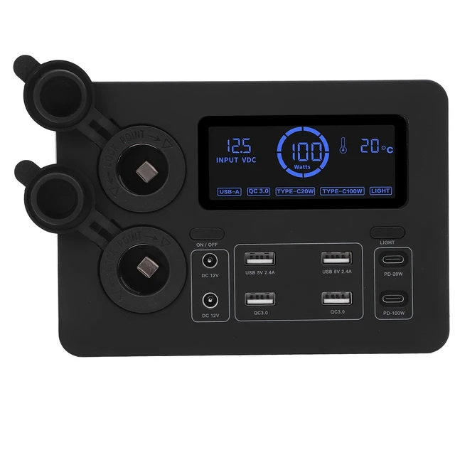 Alt view image 2 of 5 - ACOGEDO 12V Power Box 100W LCD Display USB C QC3 0 Port for 4 Anderson Outlet Multifunctional for Boat RV Car a Built Display QC3 12V Power BoxMini Distribution BoxMini Hub