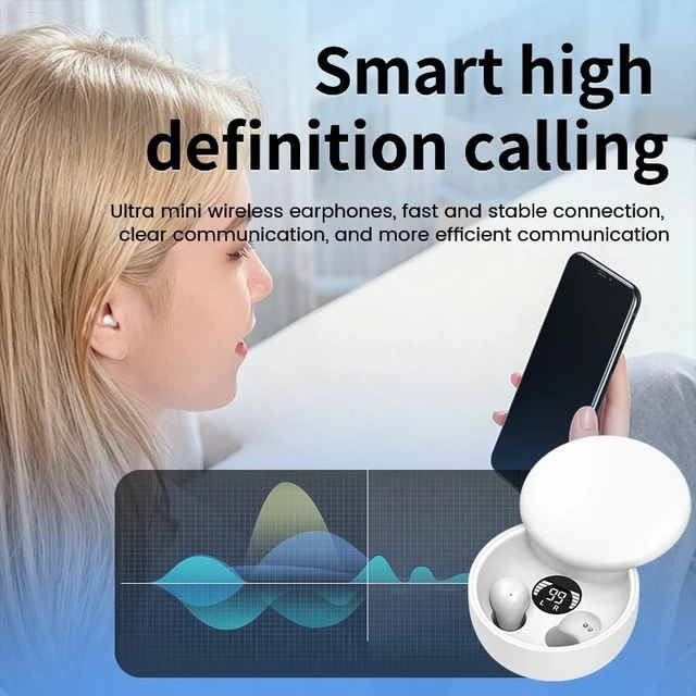 Alt view image 4 of 5 - Lunvaxo Mini Invisible Headphones Bluetooth 5.4,Hidden Earbuds with LED Display for Small Ears, Comfortable Mini Earbuds for Sleep Friendly Side Sleeping Earphones, for Work (White)