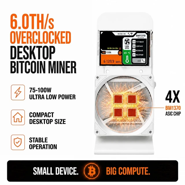 Alt view image 2 of 5 - 6TH/s Solo Bitcoin Miner White, Compatible with NerdQaxe++ Rev 6.1 Machine