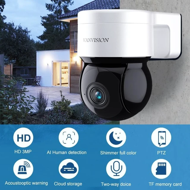 Alt view image 4 of 5 - Vanvision PTZ Security Camera, Wireless WiFi 2K HD, 355 Pan 90 Tilt, Night Vision, IP66 Waterproof/Home Indoor and Outdoor Security Surveillance, AI Auto Tracking, Spotlight & Siren, Motion Det