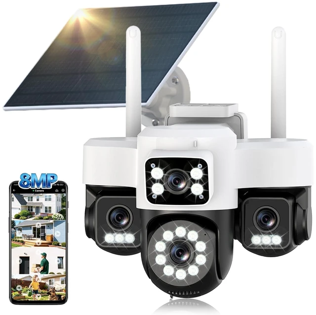 Main image of 4K 12MP Solar Security Cameras Wireless Outdoor, Four Lens & 360 PTZ Linkage Camera with Solar Panel, 24/7 AOV Recording, Auto Motion Tracking, Color Night Vision, 2.4G/5G WiFi, IP66 Waterproof