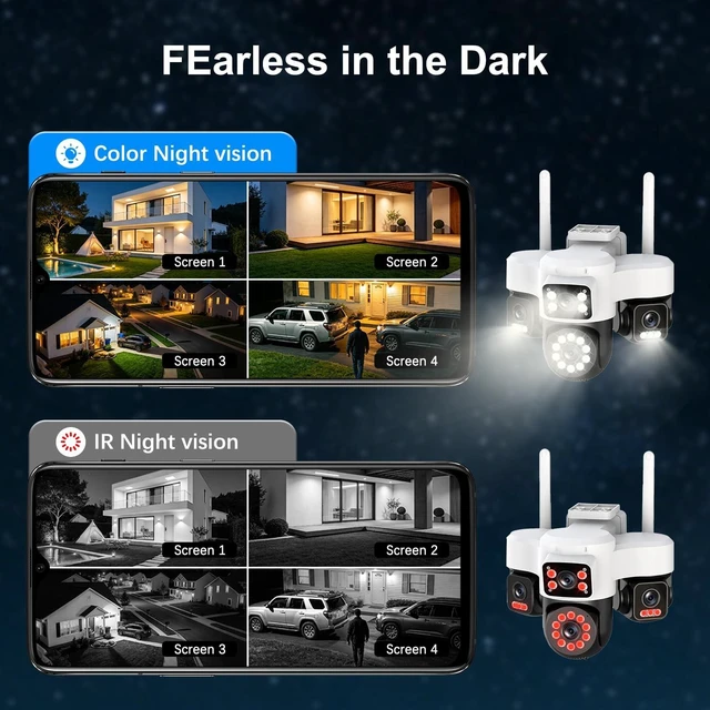 Alt view image 5 of 5 - 4K 12MP Solar Security Cameras Wireless Outdoor, Four Lens & 360 PTZ Linkage Camera with Solar Panel, 24/7 AOV Recording, Auto Motion Tracking, Color Night Vision, 2.4G/5G WiFi, IP66 Waterproof
