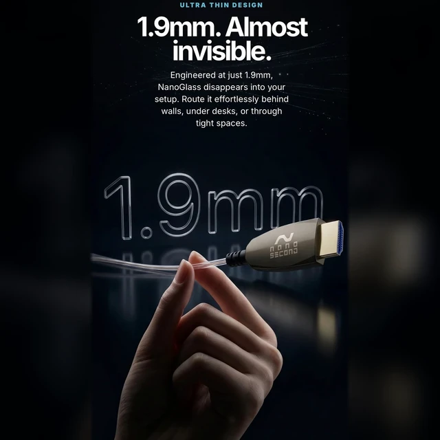 Alt view image 3 of 5 - Nanosecond NanoGlass HDMI Fiber Optic Cable, Ultra Thin 1.9mm 8K HDMI Cable, 4K 120Hz High Speed HDMI for Camera Monitor, Gaming Console, PC, TV, Projector (3m/10ft)
