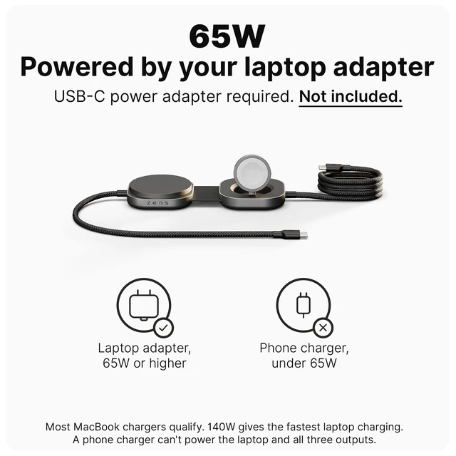 Alt view image 3 of 5 - ZENS MagSafe Charger USB-C Cable with Apple Watch Charger for MacBook and iPhone, Qi2 15W, Requires 65W+ Adapter, Not Included, Cable Pro 3, MFi Certified, 4.9 ft, Black