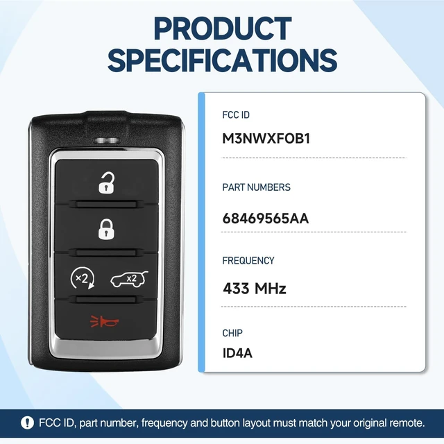 Alt view image 3 of 5 - Key Fob Remote Replacement for Jeep Wagoneer 2022 2021 2022 2023,Grand Cherokee L 2021-2023,Grand Cherokee WL 2022-2023 Car Keyless Entry M3NWXFOB1 68469565AA 433MHz 4A