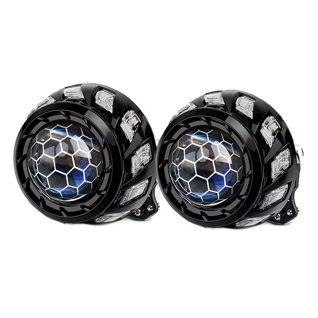 Alt view image 2 of 5 - HGTHXDF 3.0 Inch Blue Honeycomb Projector Lens with RGB Spiral Shrouds,Universal Headlight Retrofit Kit with Hi/Low Beam for H1 H4 H7 Car Motorcycle Headlight