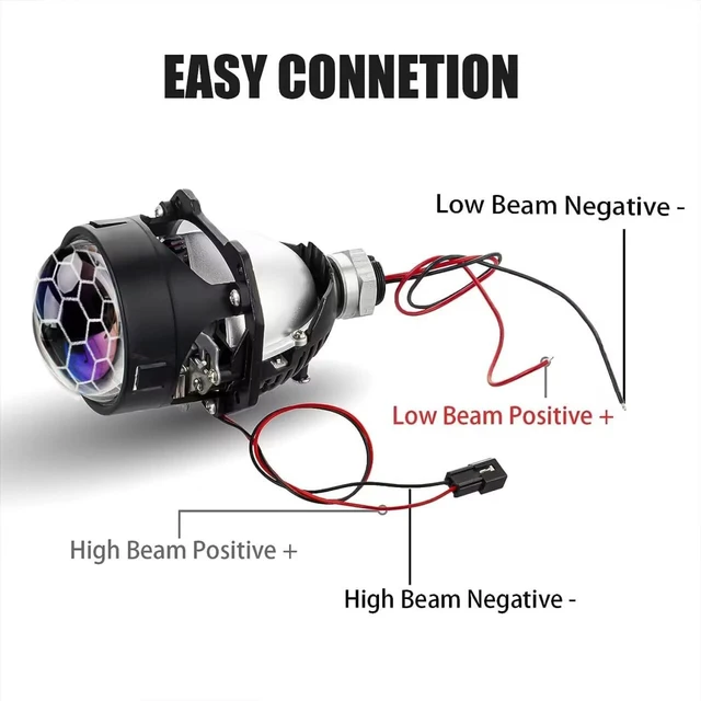 Alt view image 5 of 5 - HGTHXDF 3.0 Inch Blue Honeycomb Projector Lens with RGB Spiral Shrouds,Universal Headlight Retrofit Kit with Hi/Low Beam for H1 H4 H7 Car Motorcycle Headlight