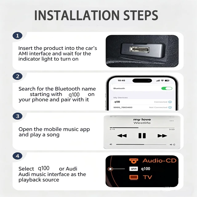 Alt view image 5 of 5 - VONVOFF Bluetooth 5.0 Car Adapter for Audi with AMI Interface,Bluetooth aptX-HD Music Receiver,Compatible with Audi 3G AMI,2G AMI,VW MDI and Mercedes Media Interface