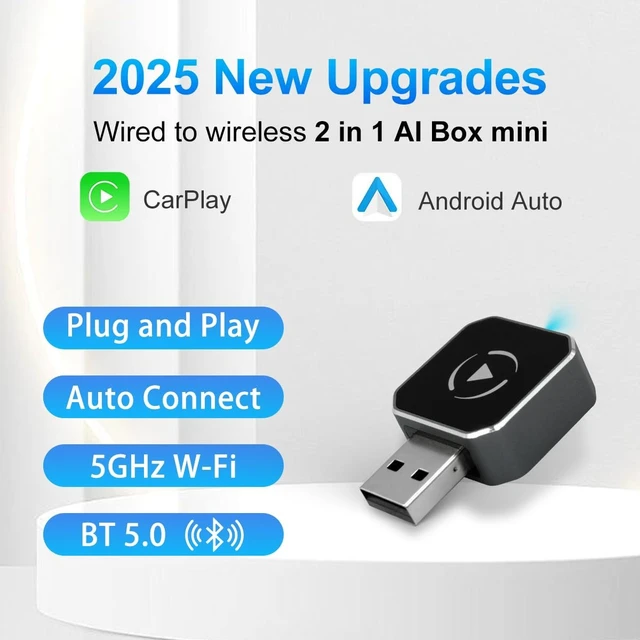 Alt view image 2 of 5 - Wireless CarPlay & Android Auto Adapter, Plug & Play 2-in-1 Conversion for Wired Apple CarPlay Cars, USB/USB-C Compatible, Works with iPhone iOS 10+ & Android 11+ Smartphones