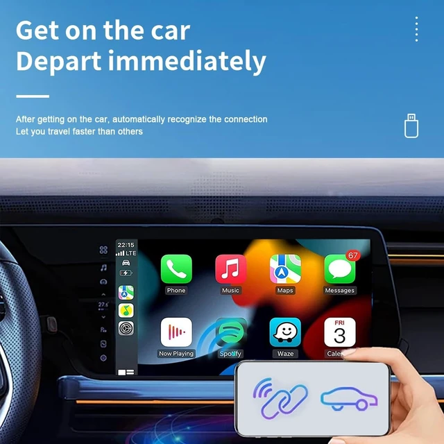 Alt view image 5 of 5 - Wireless CarPlay & Android Auto Adapter, Plug & Play 2-in-1 Conversion for Wired Apple CarPlay Cars, USB/USB-C Compatible, Works with iPhone iOS 10+ & Android 11+ Smartphones