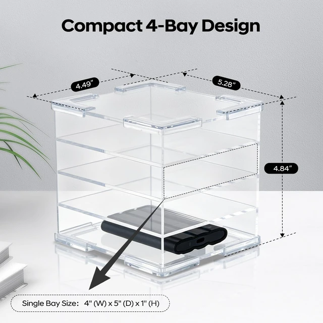 Alt view image 2 of 5 - Acrylic External Hard Drive Organizer, 4-Bay Desktop Holder for HDD & SSD, Clear Portable Drive Storage