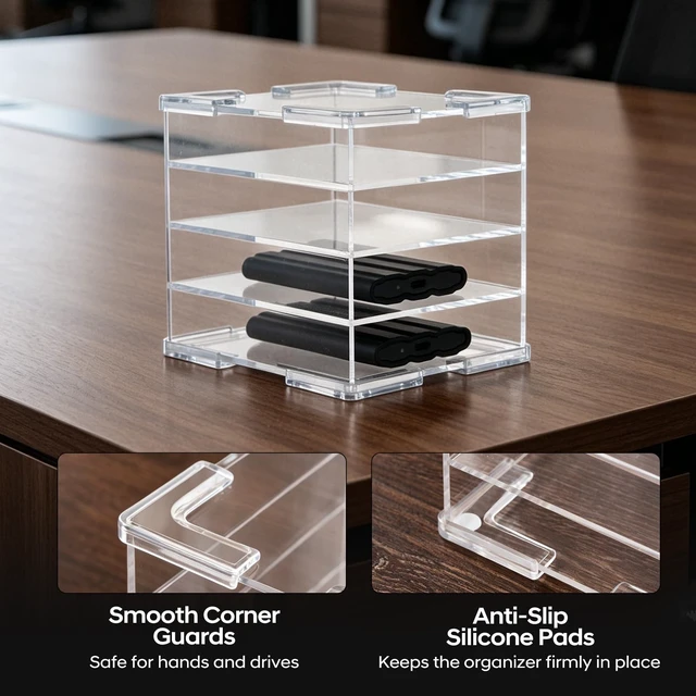 Alt view image 5 of 5 - Acrylic External Hard Drive Organizer, 4-Bay Desktop Holder for HDD & SSD, Clear Portable Drive Storage