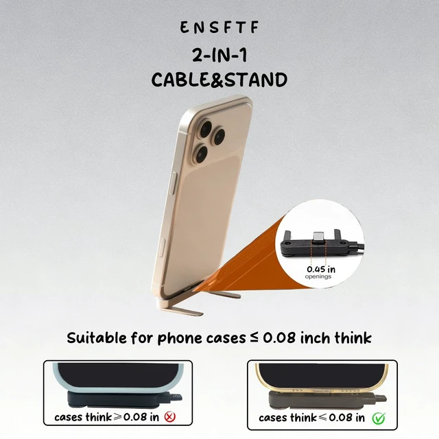 Alt view image 4 of 5 - Flat Phone Charger Cable with Adjustable Phone Stand, 90 Right Angle 240W Fast Charging Cord, Braided PD 3.1 Charger Cable for iPhone 15, Samsung Galaxy, iPad, MacBook, Steam Deck (3 Pcs)