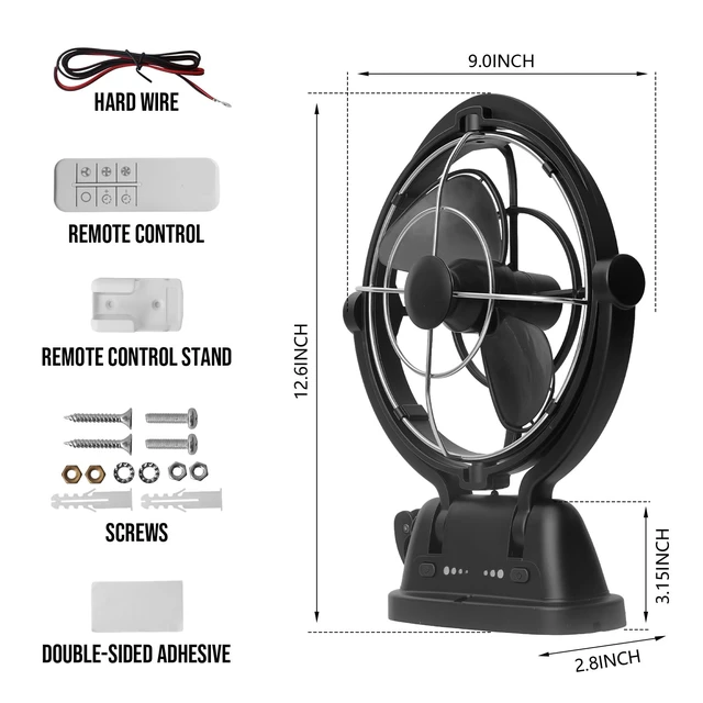 Alt view image 2 of 5 - bakbrand Omnidirectional Fan Adjustable Tilt 12V/24V Auto-Sensing DC Whole Room Air Circulator Hardwire Installation Quiet Powerful Cooling Fans for RV/Car/Boat/Home/Office (Black)