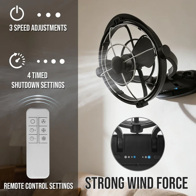 Alt view image 4 of 5 - bakbrand Omnidirectional Fan Adjustable Tilt 12V/24V Auto-Sensing DC Whole Room Air Circulator Hardwire Installation Quiet Powerful Cooling Fans for RV/Car/Boat/Home/Office (Black)