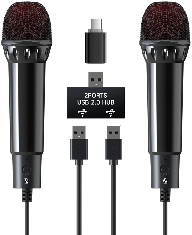 Main image of ECHOMUSSY 2Pcs 10Ft Wired USB Microphone for Switch 2&1 Gaming/PS5/PS4/XBOXONE/PC Gaming, Plug and Play, One Button Mute, Dual Karaoke, Directional Pick Up, 179g Golden Weight