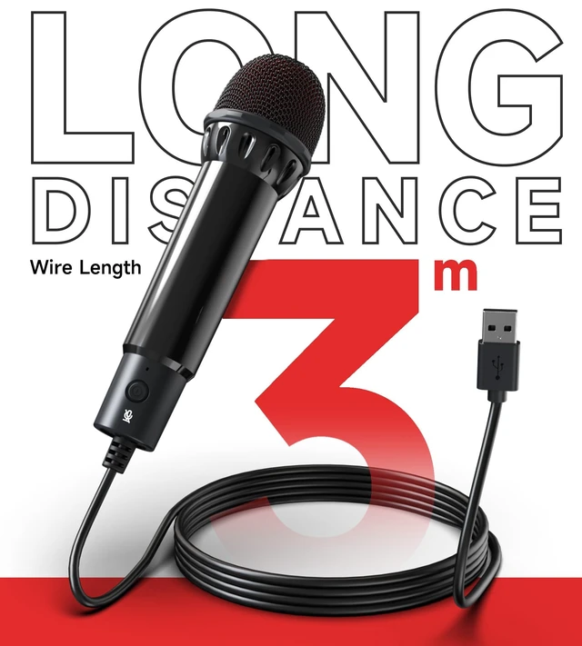Alt view image 3 of 5 - ECHOMUSSY 2Pcs 10Ft Wired USB Microphone for Switch 2&1 Gaming/PS5/PS4/XBOXONE/PC Gaming, Plug and Play, One Button Mute, Dual Karaoke, Directional Pick Up, 179g Golden Weight
