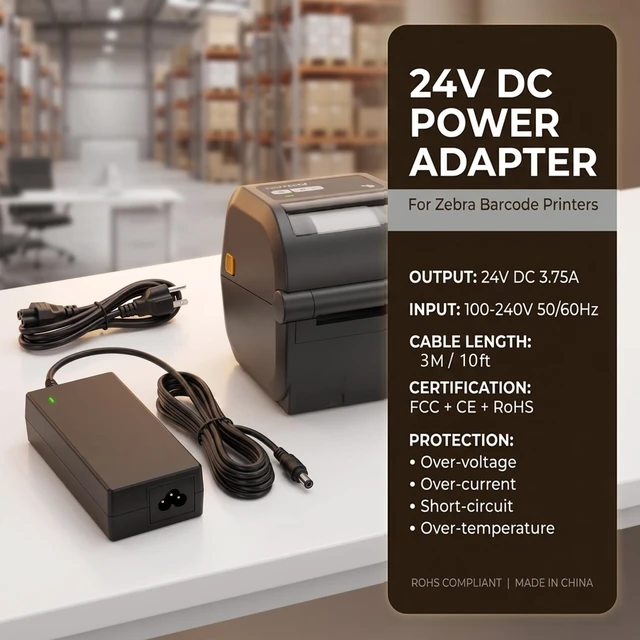 Alt view image 2 of 5 - 24V Replacement Power Charger 5FT Cord AC Adapter for Zebra Thermal Label Printer ZD410 ZD420 ZD620 ZP450 ZP500 GX420 GX430 GK420 GK430 GT800 GT820
