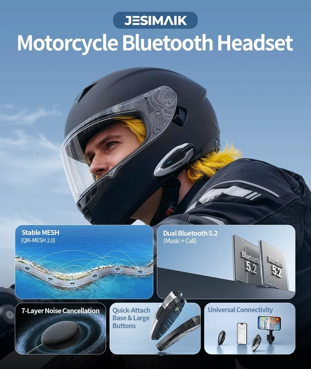 Alt view image 3 of 5 - JESIMAIK Motorcycle Helmet Bluetooth Intercom, 10-Rider Mesh Anti-Theft Magnet Mount Helmet Intercom with 900mAh Battery, 7-Layer Noise Cancellation Helmet Communication System,1 Pack