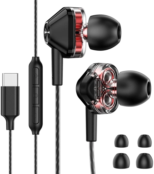 Main image of USB-C Wired In-Ear Earbuds with Mic, Dual Driver for Hi-Fi Stereo Sound
