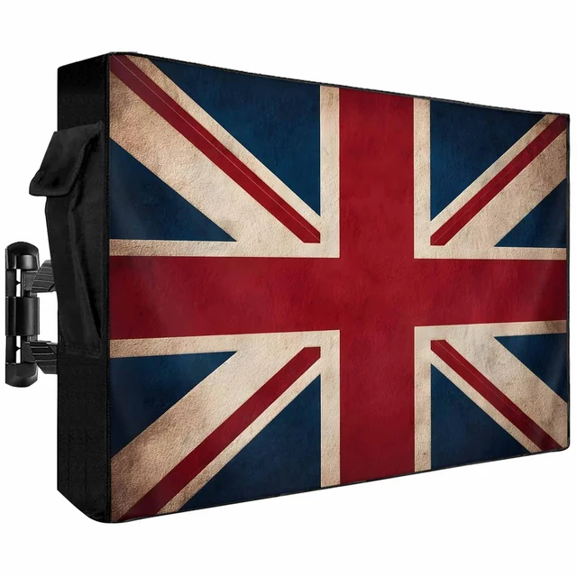 Main image of Outdoor TV Cover Vintage Union Jack Flag Waterproof Outside TV Screen Protector with Zipper Reerto Flags Of The United Kingdom 600D Oxford Television Enclosure for 40 to 43 Inches Flat Screens