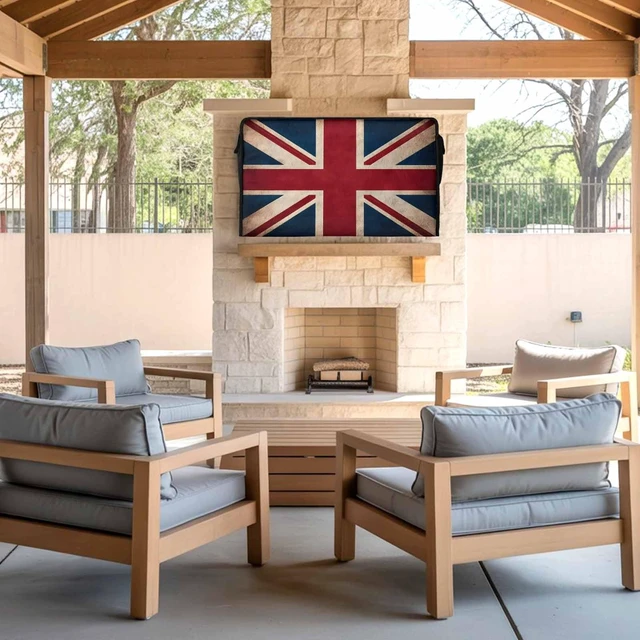 Alt view image 2 of 5 - Outdoor TV Cover Vintage Union Jack Flag Waterproof Outside TV Screen Protector with Zipper Reerto Flags Of The United Kingdom 600D Oxford Television Enclosure for 40 to 43 Inches Flat Screens