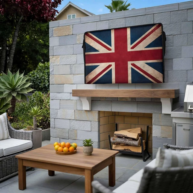 Alt view image 3 of 5 - Outdoor TV Cover Vintage Union Jack Flag Waterproof Outside TV Screen Protector with Zipper Reerto Flags Of The United Kingdom 600D Oxford Television Enclosure for 40 to 43 Inches Flat Screens