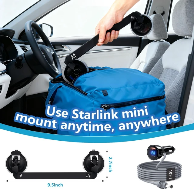 Alt view image 3 of 5 - Shruy Starlink Mini Suction Cup Mount with 3 in 1 Car Charger, Secure Satellite Mounting Kit for Car Windows & Sunroofs, Rv, Boat, Truck Glass and Road Trips with 2 Replaceable Suction Cup