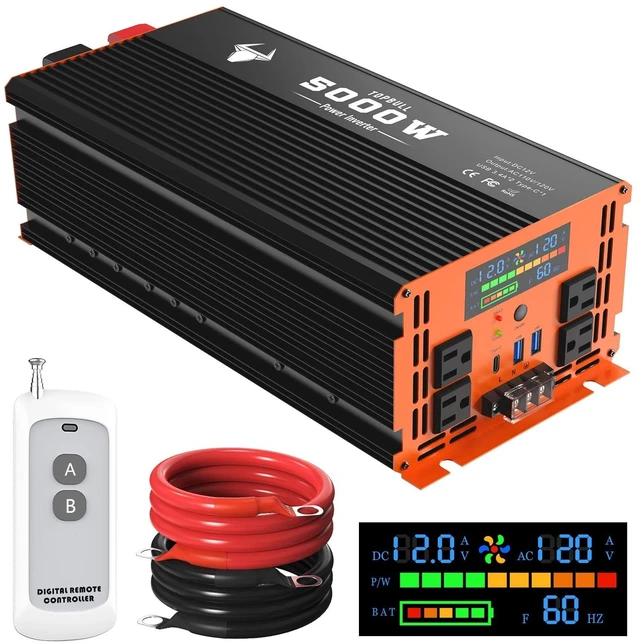 Main image of 5000 Watt Power Inverter 12V DC to 120V/110V AC for Vehicles Car Converter